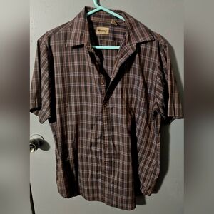 Mens Wedgefield short sleeve button up brown plaid shirt size LG